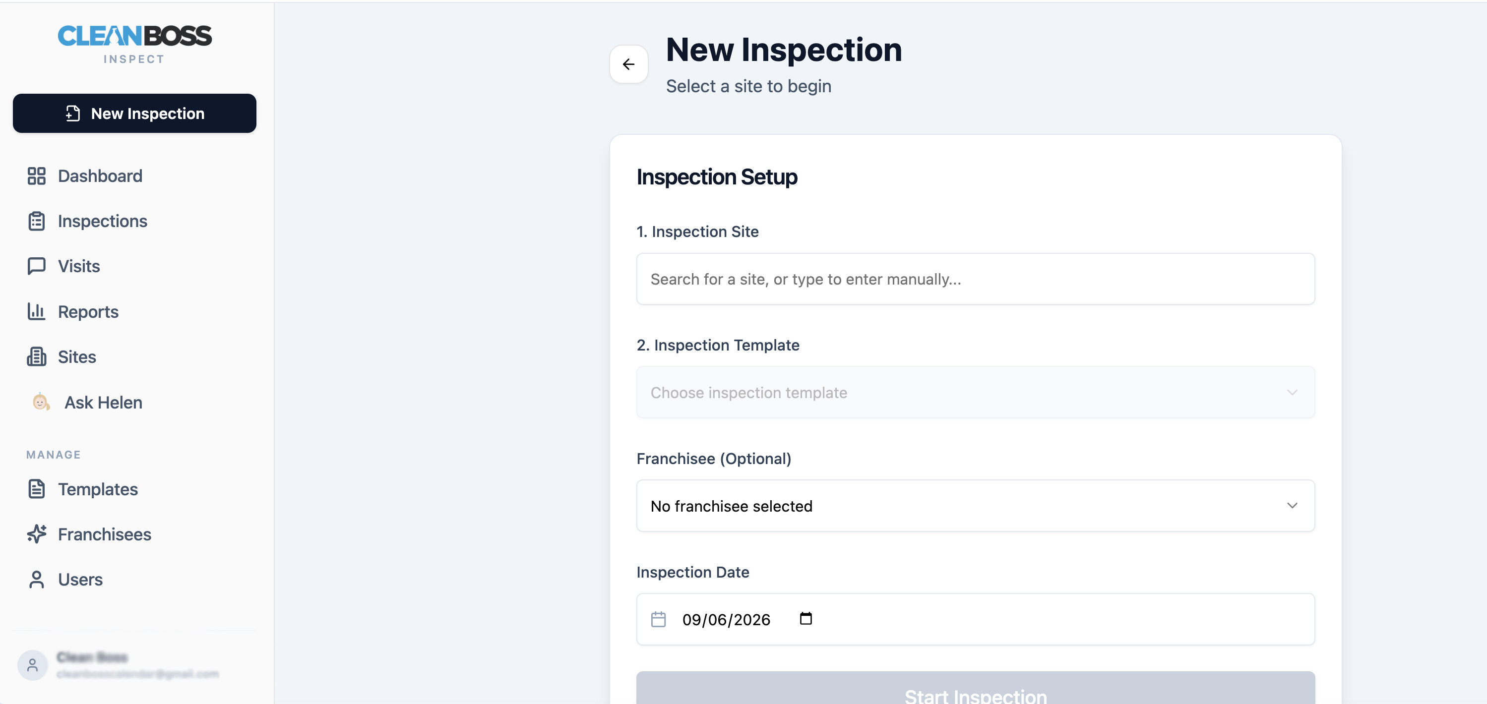 Site walkthrough in the CleanBoss Inspect app